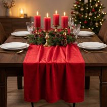 Artículo Camino de mesa de terciopelo rojo, tela decorativa brillante, 28×270 cm - camino de mesa para decoración festiva