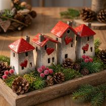 Artículo Románticas casas de cerámica con motivo de corazón - tonos rojos y naturales, 11 cm - decoración de invierno diseñada con mucho cariño - 3 piezas