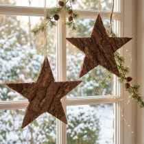 Artículo Estrellas decorativas para colgar hechas de corteza de pino estrellas de pino 20cm 3 piezas