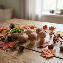 Artículo Setas decorativas de madera, mini, color marrón, Ø2 cm, 24 unidades