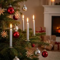 Artículo Velas de árbol Velas de árbol de Navidad plata 13x105mm 20 piezas