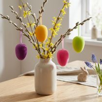 Artículo Huevos de Pascua para colgar, color verde, amarillo, rosa, baya, 11 cm, 4 unidades