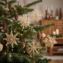 Artículo Estrellas de paja navideñas Adornos para árbol de Navidad 8cm 12 piezas