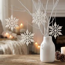 Artículo Decoración de copos de nieve cristales de hielo con purpurina blanca 10cm 12 piezas