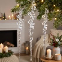Artículo Decoración de invierno colgante de decoración de carámbanos transparente 25 cm 3 piezas