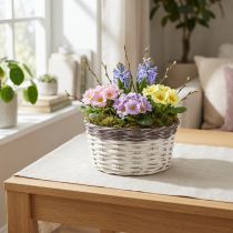 Artículo Cesta decorativa redonda para plantas Ø20cm Blanco Marrón Decoración primaveral