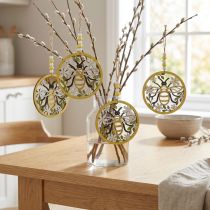 Artículo Abeja para colgar colgante madera decoración primavera Ø12cm 4pcs