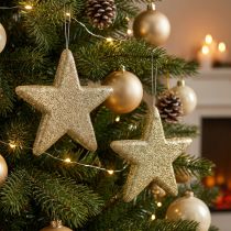 Artículo Adorno navideño estrella colgante brillo dorado 18.5cm 4pcs