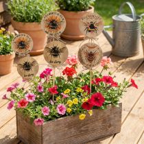 Artículo Tapón flor tapón decorativo abeja de madera con frase 7x27,5cm 12 piezas