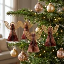 Artículo Ángel de papel ángel de Navidad decoración vino rojo rosa H12cm 4pcs