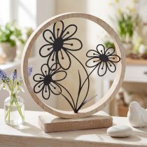 Artículo Decoración de mesa con flores de metal, decoración de resortes de metal y madera, Al. 19 cm