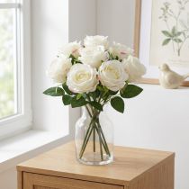 Artículo Rosas artificiales en ramo blanco 30cm 8 piezas
