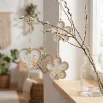 Artículo Colgante decorativo madera flor motivo corazón flores 12cm 6 piezas