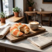 Artículo Croissants decorativos engañosamente realistas, productos horneados artificiales de 10 cm, juego de 2 decoraciones de alimentos para escaparates y salas de exposición.