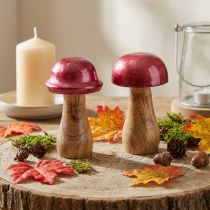 Artículo Setas de madera setas decorativas madera rojo brillo Ø6cm H10cm 2ud