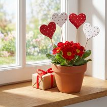 Artículo Tapones florales corazones punteados rojos y blancos madera 6×5cm 18 piezas
