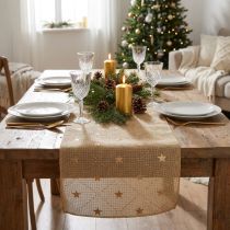 Artículo Camino de mesa navideño con estrellas brillantes, dorado, 48 cm x 4,5 m - Decoración festiva