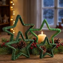 Artículo Estrella de pie decoración navideña yute verde 13/18cm 4ud