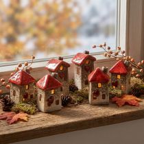 Artículo Casa de cerámica con ventana de tejado roja y corazón - 6 cm - Decoración idílica para el hogar y el jardín - 6 piezas