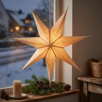 Artículo Estrella de papel iluminada, yute natural, Navidad, 60 cm