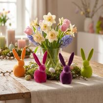 Artículo Conejitos de Pascua pequeños, coloridos y aterciopelados, 13 cm, 8 piezas