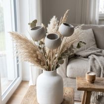Artículo Campanas decorativas de flores secas con tallo gris 37cm 3 piezas