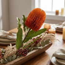 Artículo Flores artificiales Banksia naranja otoño decoración funeraria flores 64cm