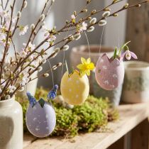 Artículo Huevo de pascua para colgar violeta, rosa, amarillo huevo plástico Al. 6,5 cm 6 uds.