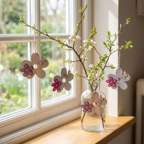 Artículo Decoración de pared madera flor mariposa blanco rosa 10×9cm 8 piezas