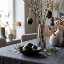 Artículo Huevos de Pascua decorativos huevo de ganso auténtico negro con purpurina dorada Al 7,5–8,5 cm 10 unidades
