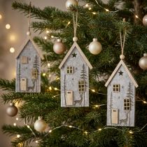 Artículo Casas de fieltro para decoración navideña, beige, 15 cm, juego de 6