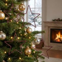 Artículo Estrellas decorativas grandes para colgar, 24 cm, purpurina de bayas, decoración navideña, juego de 6