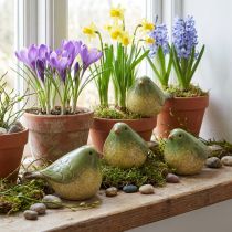 Artículo Pequeño pájaro de cerámica decoración de cerámica verde primavera 8,5 cm 4 piezas