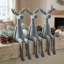 Artículo Alce sentado flocado Figura de estantería Gris 31cm 3pzs