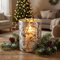 Artículo Farol de cristal con diseño de ramas, interior dorado, 12 cm.