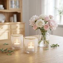 Artículo Portavelas de cristal con estampado floral, Ø8cm H9cm, 2 unidades