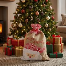 Artículo Bolsa de yute, bolsa de yute Navidad, bolsa de regalo grande 50×35cm