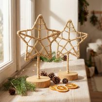 Artículo Decoración estrella soporte madera metal fibra natural Ø15cm 2ud