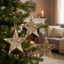 Artículo Estrellas de abedul para colgar estrellas decorativas corteza de abedul 20cm 4 piezas