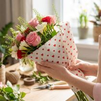 Artículo Papel crepé con corazones Crepe de floristería Día de la Madre rojo, blanco 50 × 250cm