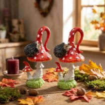 Artículo Amanita muscaria con decoración de erizo decoración de otoño de setas H14cm 2 piezas