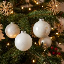 Artículo Bola de nieve, colgante de árbol, decoración del árbol de Navidad, decoración de invierno blanco H6,5cm Ø6cm vidrio real 24 piezas