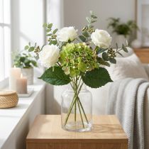 Artículo Hortensia artificial, decoración floral, flor de seda verde L44cm