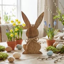 Artículo Conejito de madera sentado, madera de mango, decoración Pascua colores naturales Al. 18,5 cm