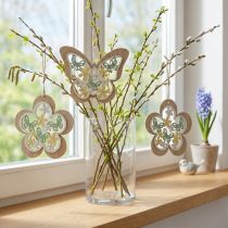 Artículo Mariposa para colgar, flor colgante de madera, decoración primaveral con purpurina Al.11/14,5cm 4uds