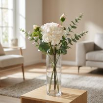 Artículo Rosas blancas flores artificiales rosa grande con tres capullos 57cm