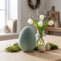 Artículo Huevo de Pascua huevo decorativo gris-verde plástico flocado 20cm