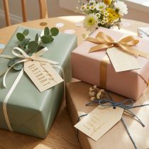 Artículo Etiquetas de regalo papel impreso Happy Birthday 4×7cm 24uds