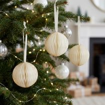 Artículo Bolas de nido de abeja bolas de nido de abeja Navidad brillo blanco Ø7cm 4ud