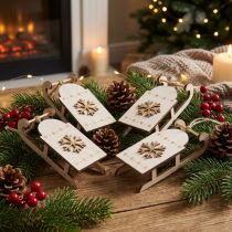Artículo Trineo navideño madera blanco/oro 15,5x6,5x4cm 4ud